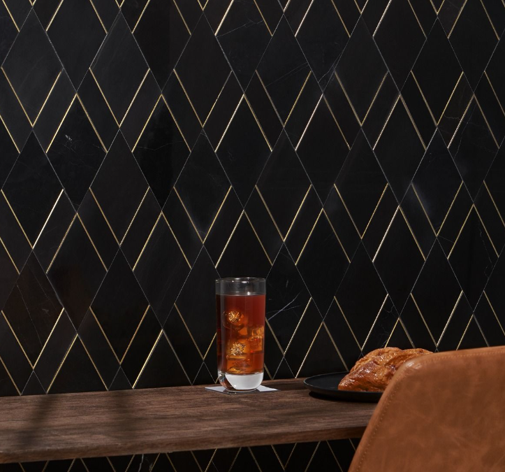Nero Black Diamond Polished Marble & Brass Mosaic