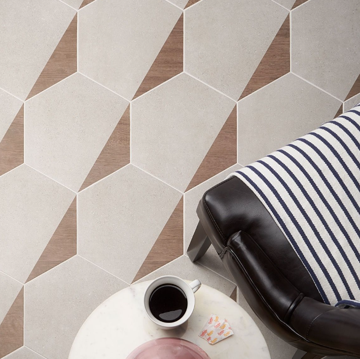 Pergola Wood Taupe Hexagon Matte Porcelain Tile - Big & Bold