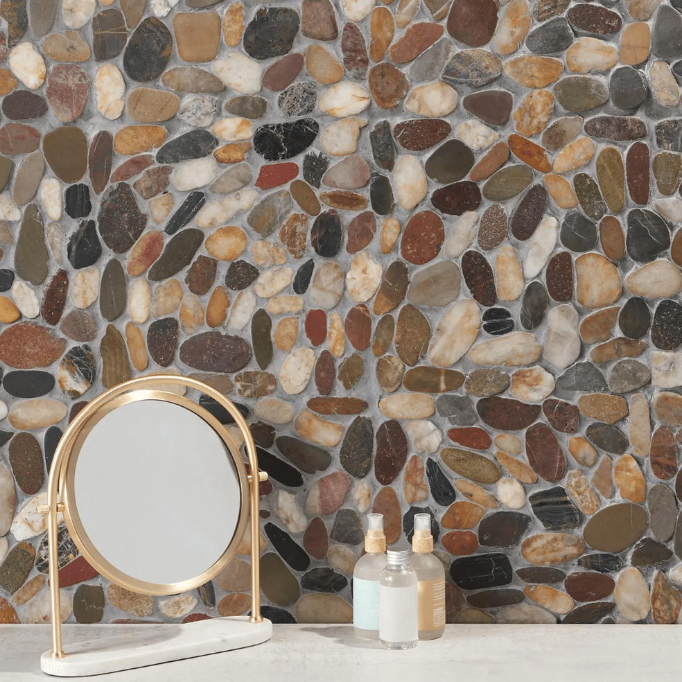 Cobblestone Motley Brown Pebble Honed Mosaic Tile