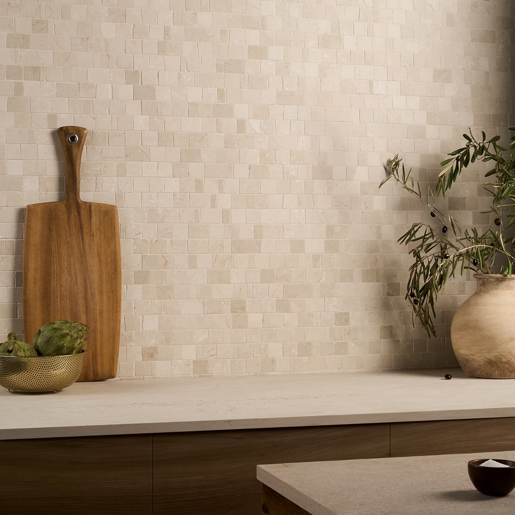 Stone backsplash tile
