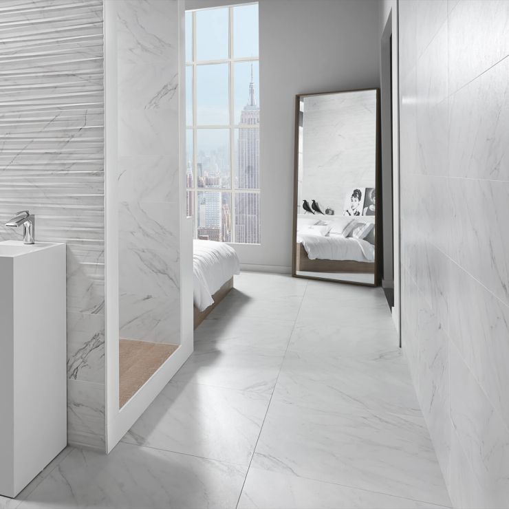 Belvedere White Polished Marble Effect - Tiles of London