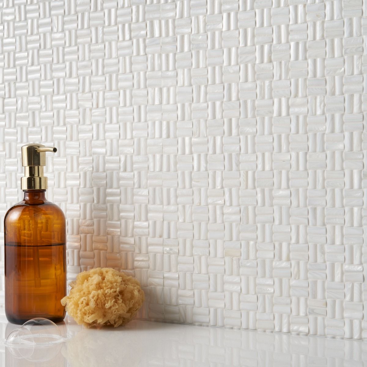 Tilebar Sample- Serene White 3D Seamless Pearl Polished Mosaic Tile, Backsplash and Wall | Sample